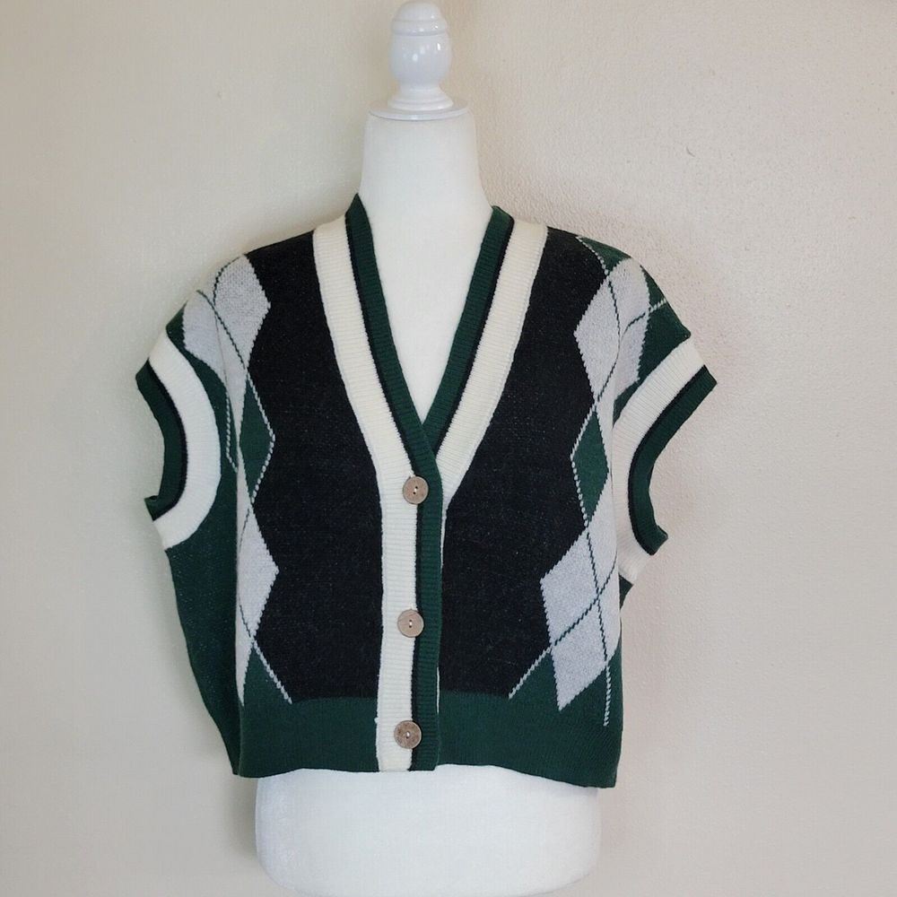 Stylish Argyle Knit Vest - Black, White, Green